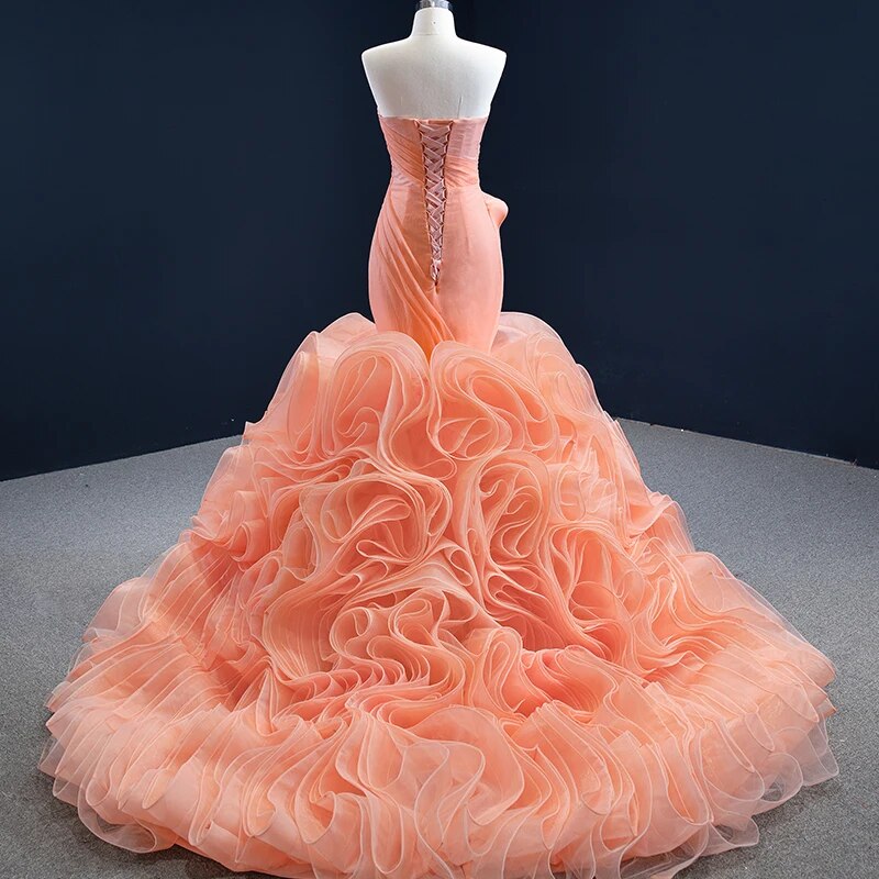 RSM67212 Orange Ruffled Heart-shaped Collar Slim-fit Prom Evening Dress 2021 Back Lace-up Design Women's Cocktail Dress