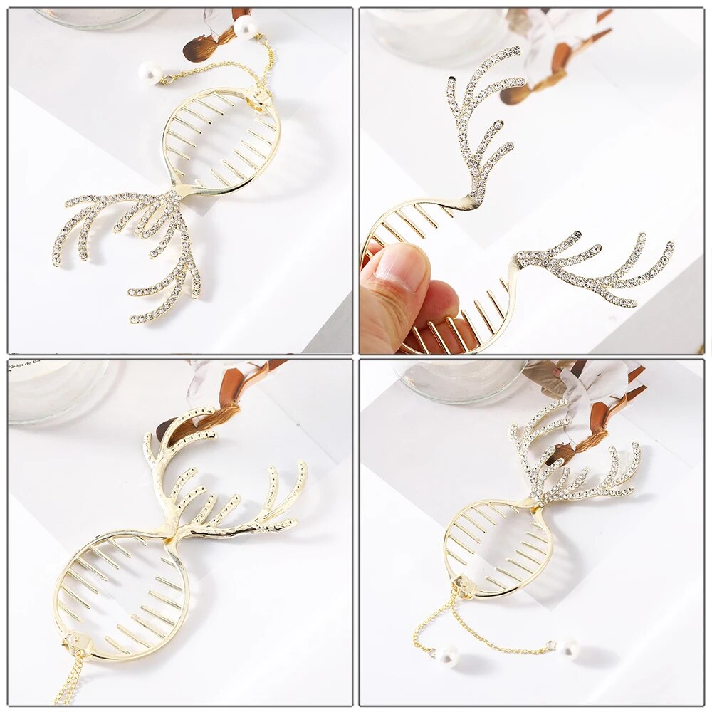 Haimeikang New Festival Hairpin Girls Women Christmas Elk Horn Tassel Ponytail Button Hair Clip Golden Fashion Hair Accessories