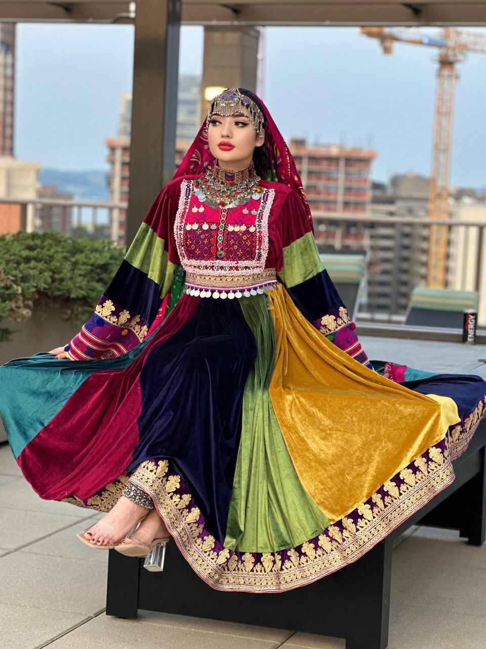 Multi Color Bakhmal Afghan Dress