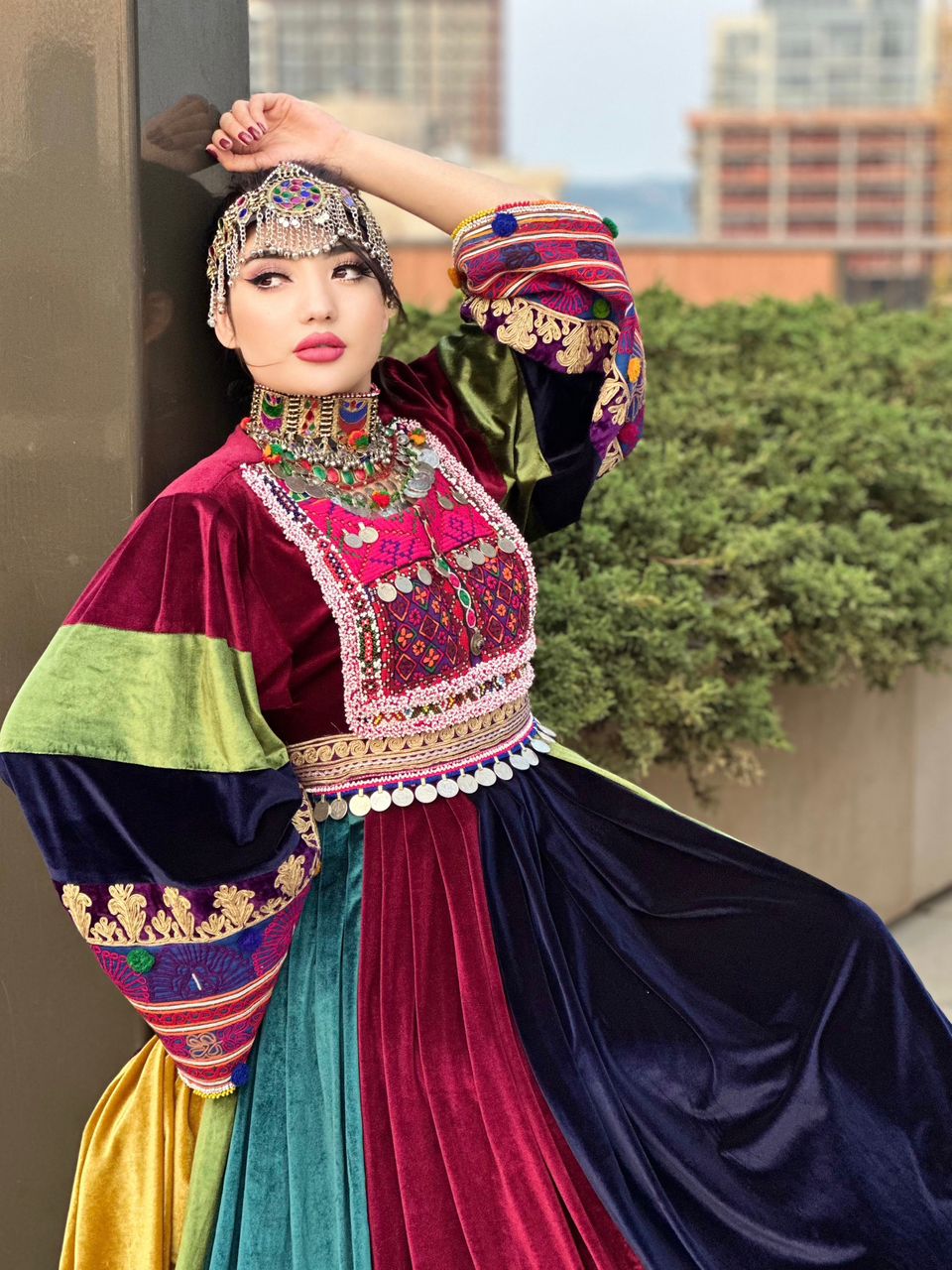 Multi Color Bakhmal Afghan Dress