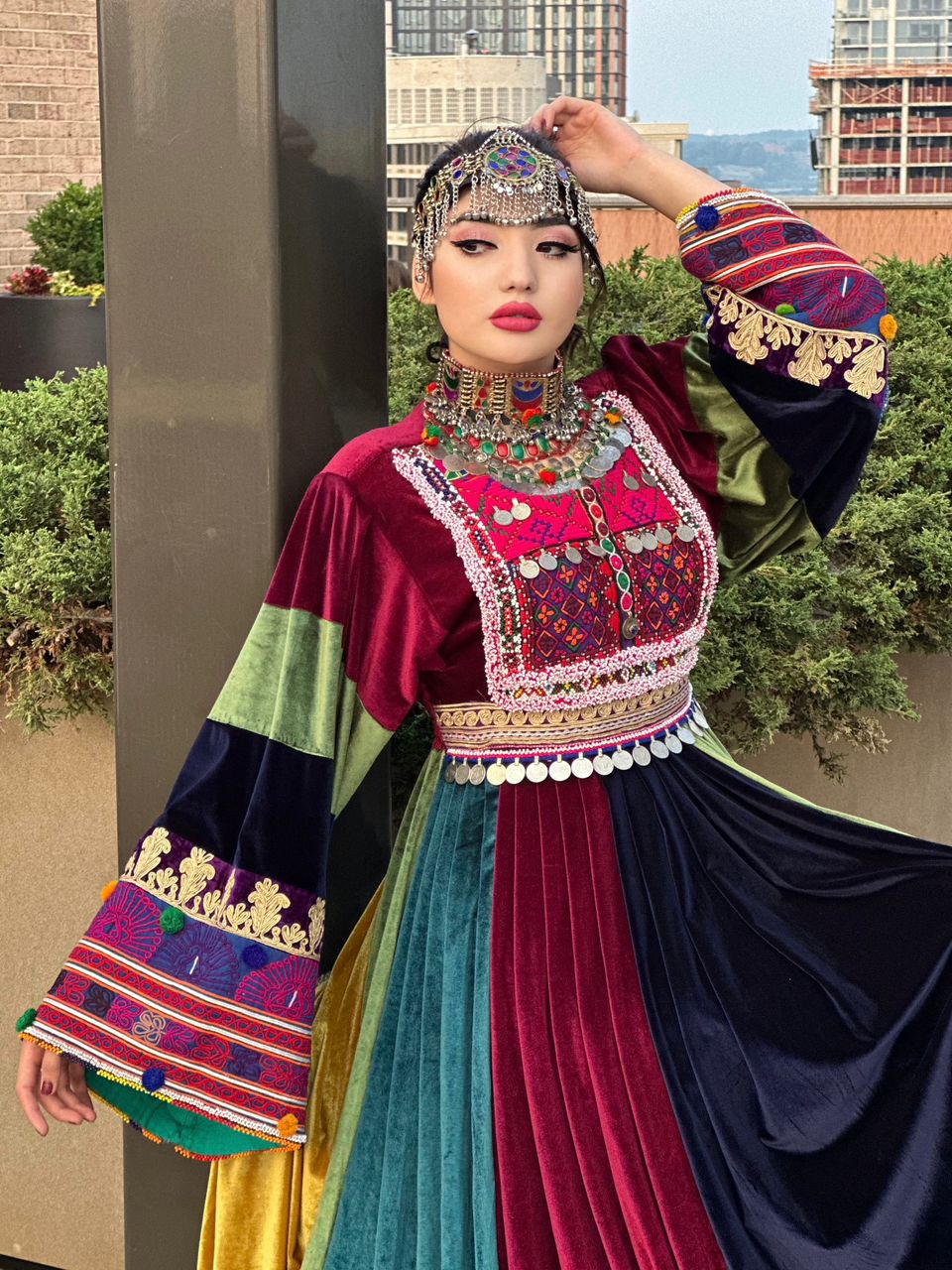 Multi Color Bakhmal Afghan Dress