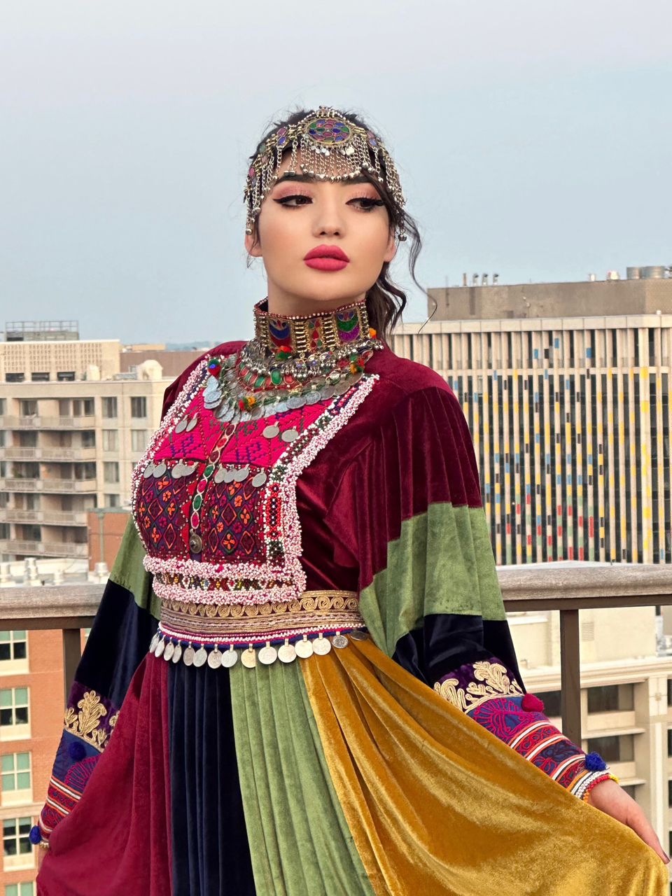 Multi Color Bakhmal Afghan Dress