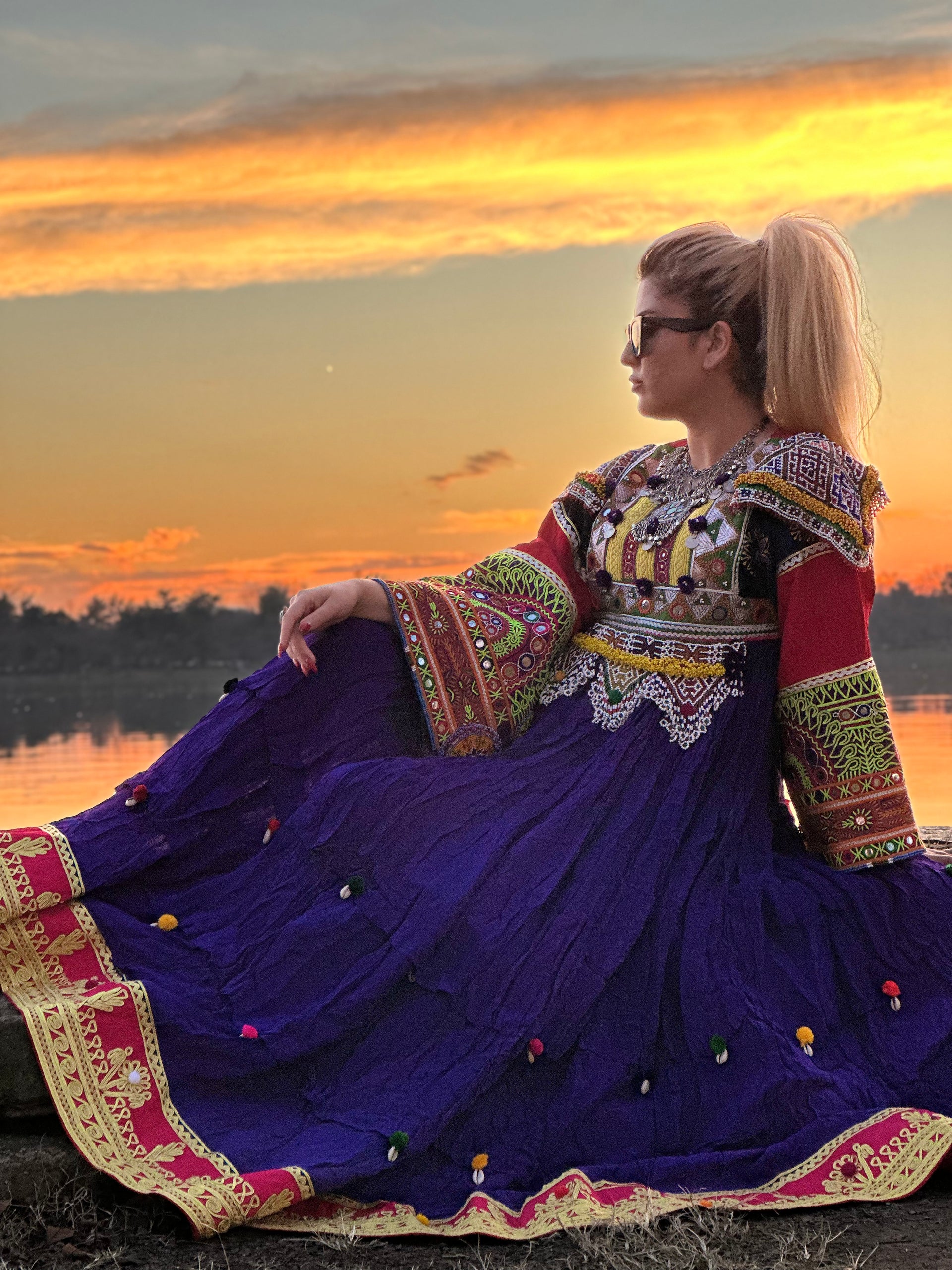 purple afghan dress Purple Velvet Afghan Dress  Arsh Fashion