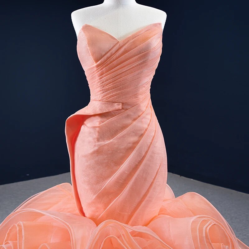 RSM67212 Orange Ruffled Heart-shaped Collar Slim-fit Prom Evening Dress 2021 Back Lace-up Design Women's Cocktail Dress