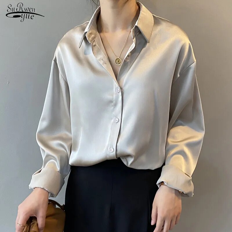 Silk Shirt Vintage Blouse Women Sheer Top Women Long Sleeve Dress Shirt Loose Blouse Woman Overshirt 2023 Women Clothing