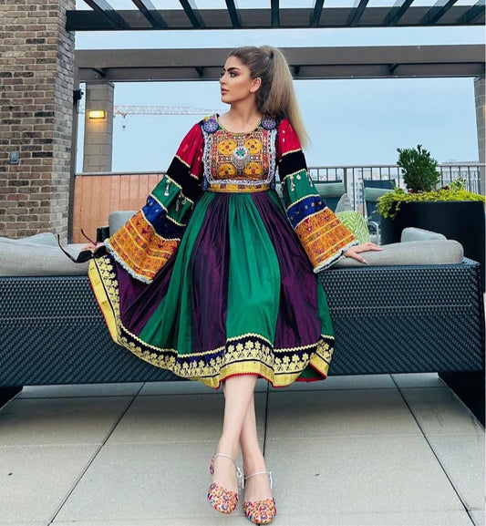 Multi Color Silk Afghan Dress