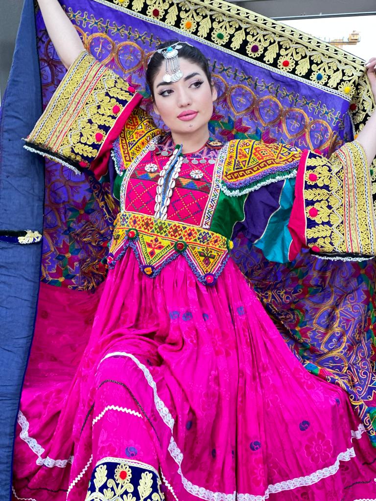 Rose Pink - Jawlay & Gulbakhmal Two sided Afghan Dress